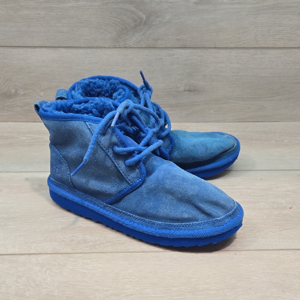 Ugg Australia Big Kids Blue Suede High Top Sheepskin Lace-Up Boots Shoes Sz 4